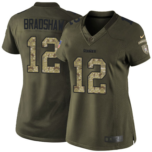 Women's Elite Terry Bradshaw Nike Jersey Green - #12 Salute to Service NFL Pittsburgh Steelers